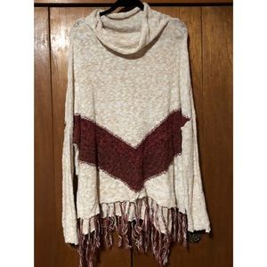 Oatmeal & Maroon Crowl Neck Sweater